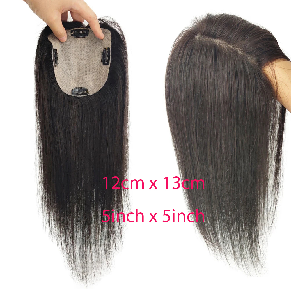 24 นิ้วยาว Virgin ยุโรปมนุษย์ผม Topper ผ้าไหมสําหรับผู้หญิง Silk Top Toupee ผมสีดําธรรมชาติชิ้น 12x13 ซม. 15x16 ซม.