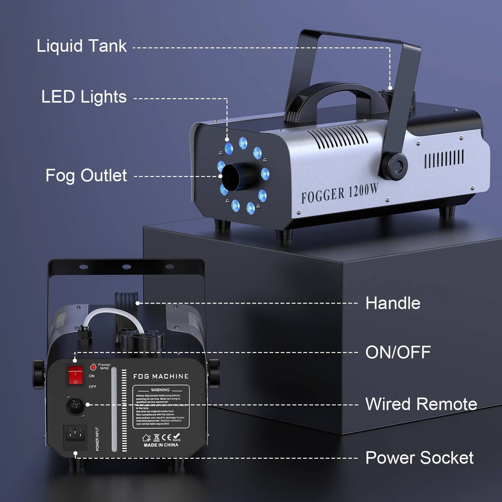U`King Upgrade 1200W Smoke Machine With 9PCS RGB 3IN1 LEDs Colorful Spray Fog Machine Stage Equipment For Wedding Party Banquet