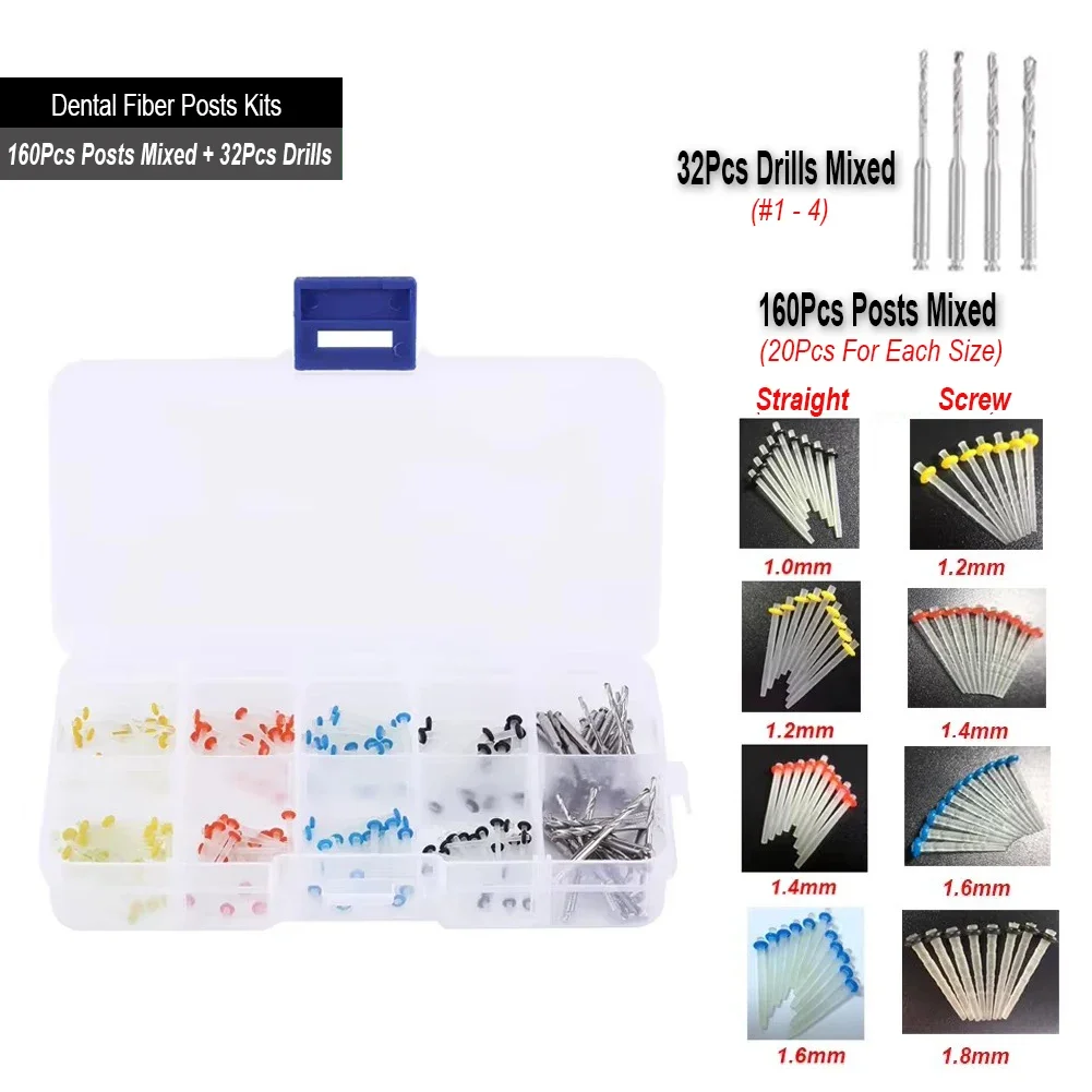 Multi-sizes Dental Fiber Post With Drill Kit Straight Screw Quartz Glass Fiber Resin Post Root Canal Tooth Restorative Materials