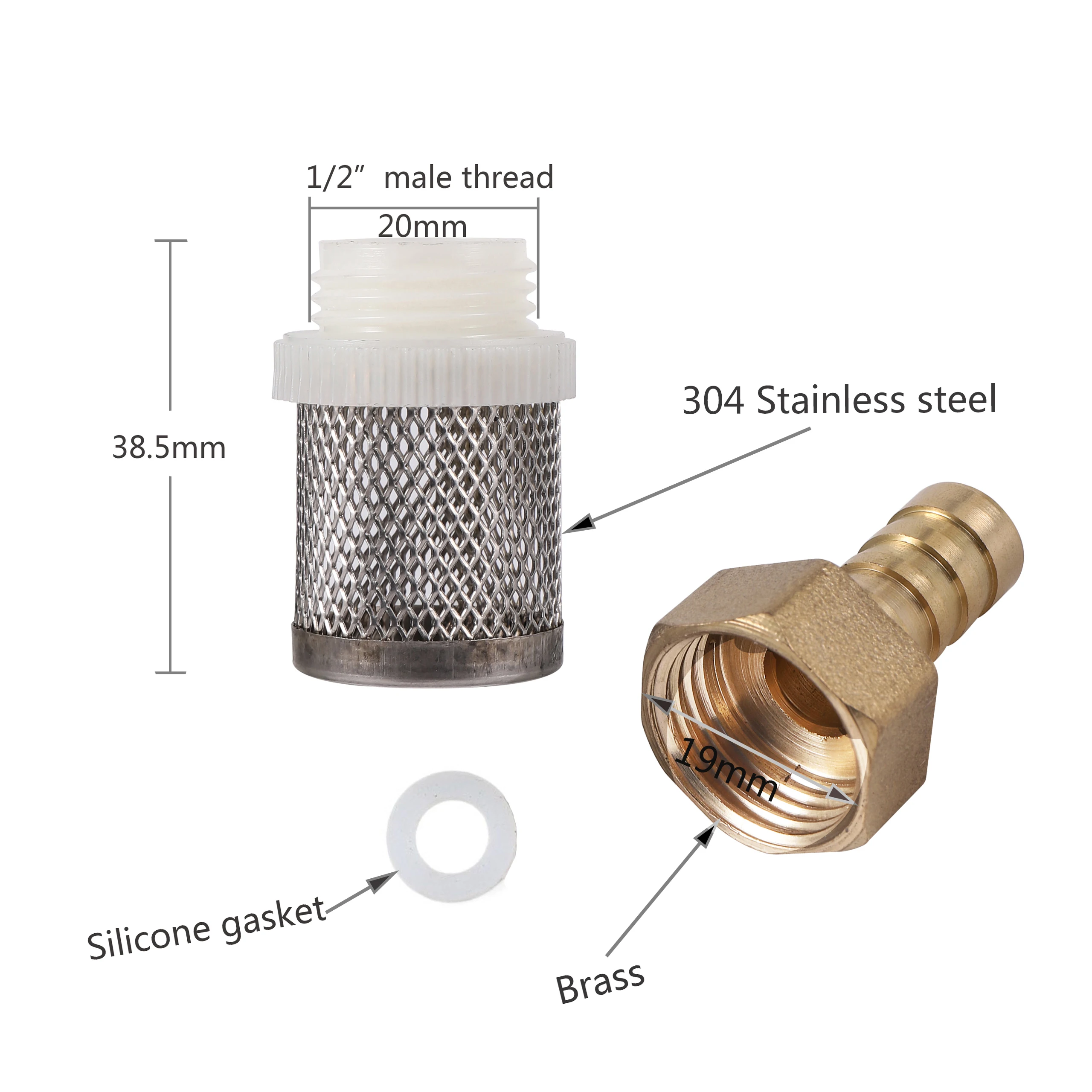 6-19Mm Thép Không Gỉ Dạng Lưới Lọc Tưới Vườn Bảo Vệ Máy Bơm Vòi Lọc Nước Vệ Sinh Lưới Đồng Lọc