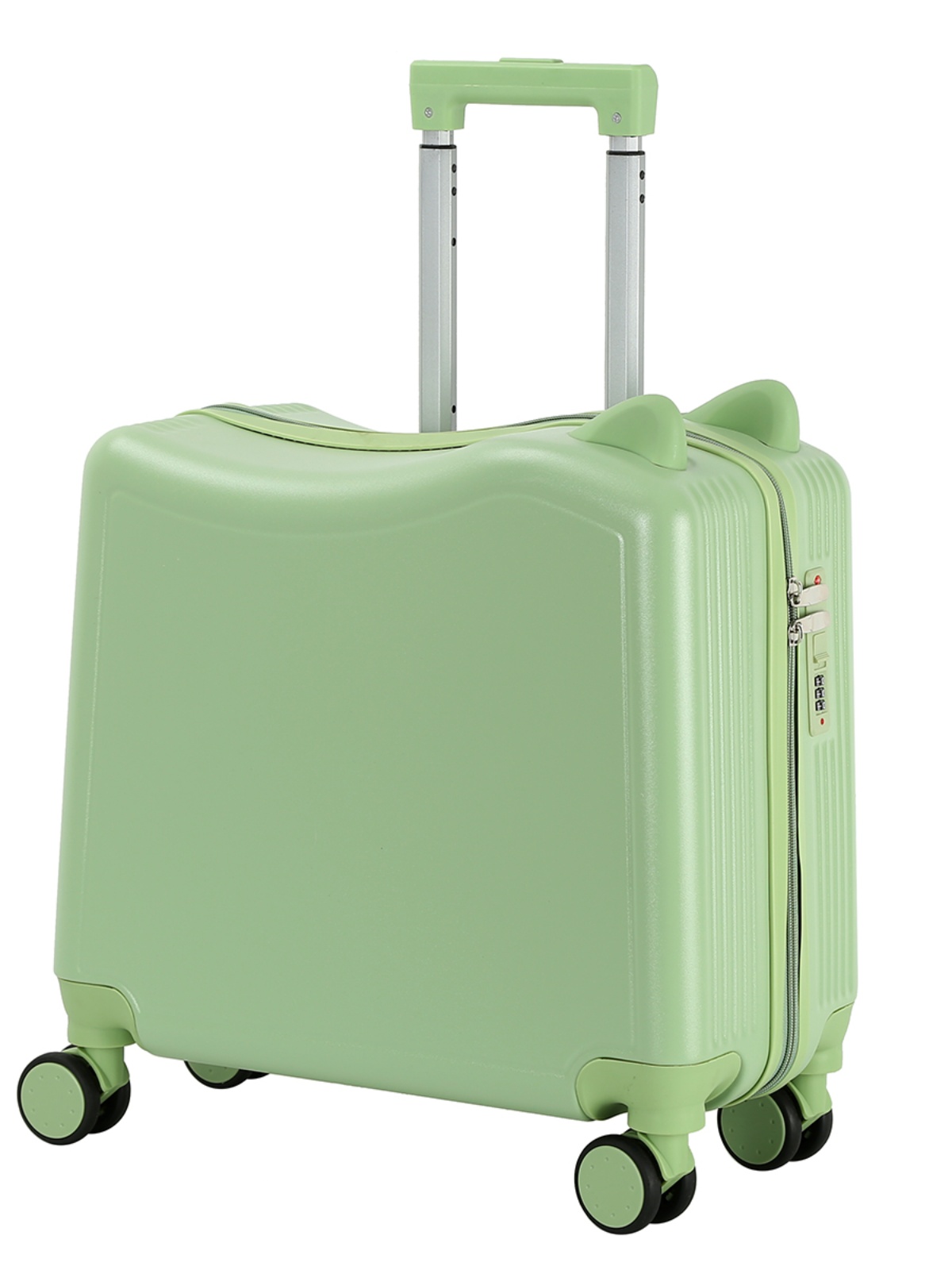 子供の 20 インチ乗馬スーツケース猫耳トラベルバッグサイレントユニバーサルホイール搭乗ボックスステッカー漫画プルマンケース