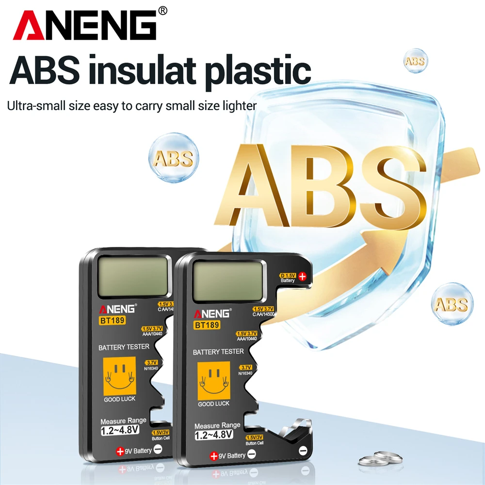 ANENG BT189 ดิจิตอลเครื่องทดสอบแบตเตอรี่ในครัวเรือนจอแสดงผลแบบพกพาทดสอบ 9V AA AAA C D ปุ่มเซลล์ Universal Power Instruments เครื่องมือ