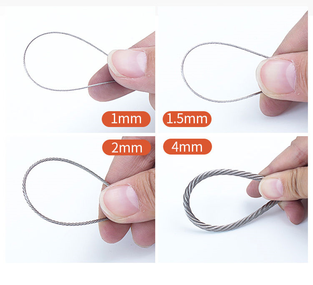 1 1,2 1,5 2 2,5 3 4 5 6 8 10-20mm 304 cuerda de acero inoxidable Cable Alambre Cable de elevación de pesca más suave estructura 7X19