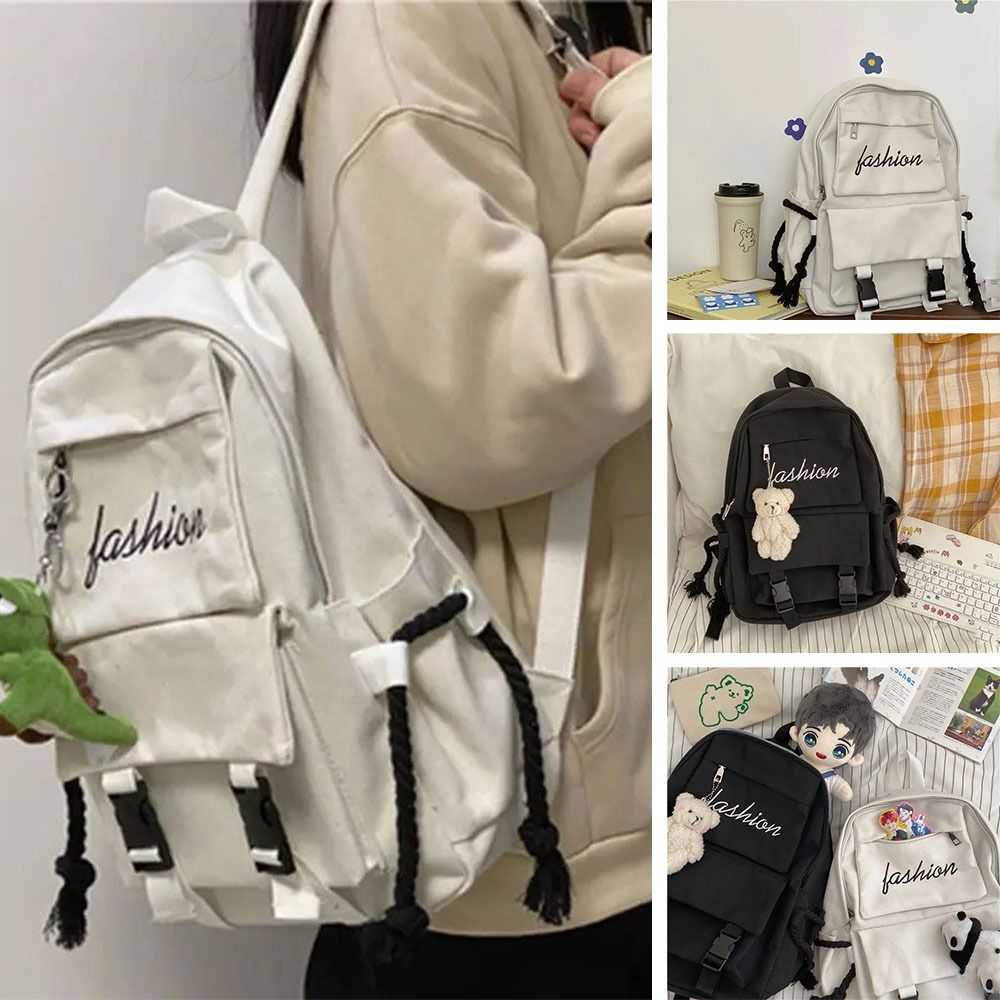 Mochila de lona de grande capacidade para homens e mulheres, mochila casual de cor sólida, bolsa de ombro, versão coreana