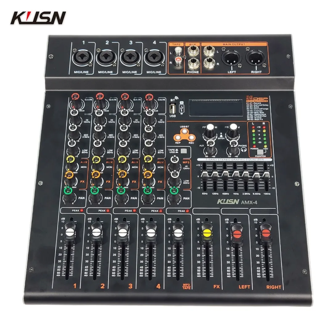 4 Channel 250W X2 Amplifier Mixer 99 DSP Digital Professional Powered Audio Mixing Music Console Sound Mixer With Bluetooth USB