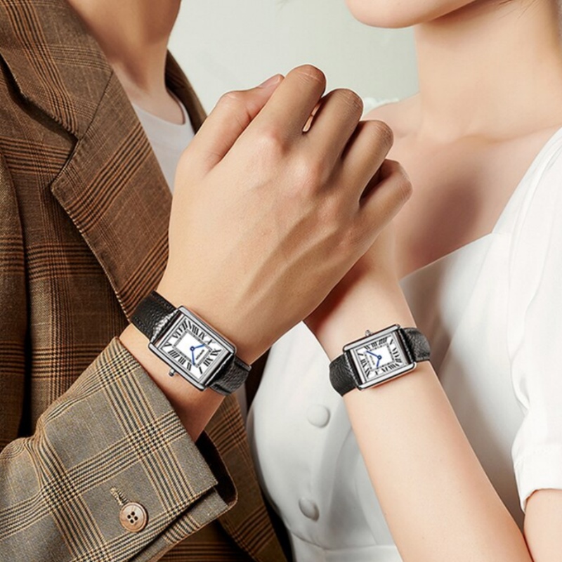 นาฬิกาควอตซ์กันน้ำผู้ชายสำหรับผู้หญิง Jam Tangan pasangan แบรนด์แฟชั่นลำลองของ Sanda 1108นาฬิกาหน้าปัดทรงสี่เหลี่ยมนาฬิกาข้อมือสายหนังผู้หญิง