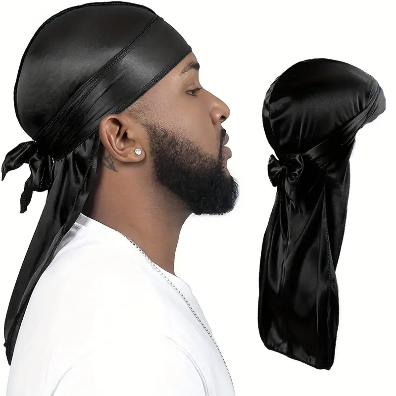 Parrucca da uomo con turbante setoso per capelli, per uomo e donna, in raso, per coppia, motociclista, copricapo, fascia, accessori per capelli, coda extra lunga