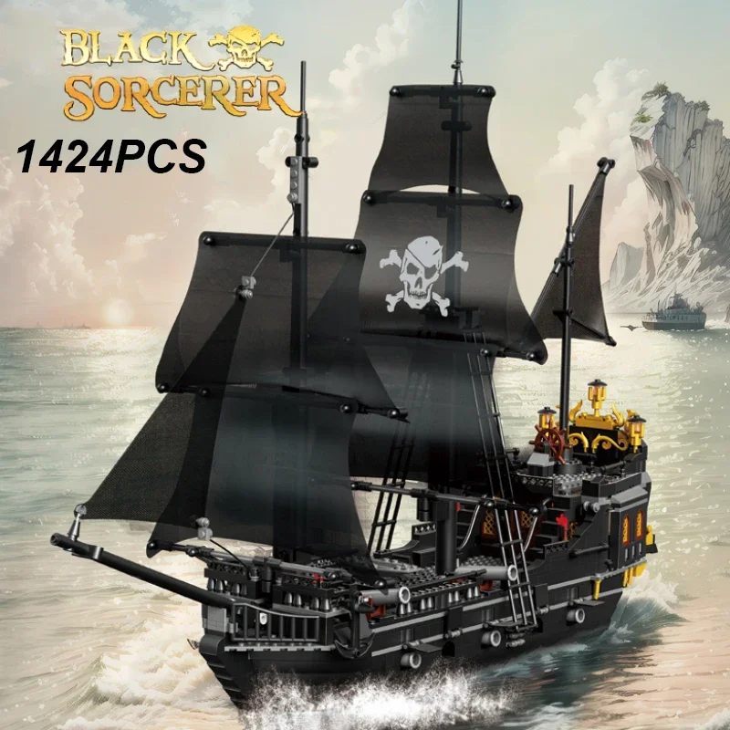 Schwarz Piraten Schiff Bausteine Skelett Geist Boot Modell Montage Ziegel Spielzeug Desktop Dekoration Kind Geburtstag Junge Erwachsene Geschenke