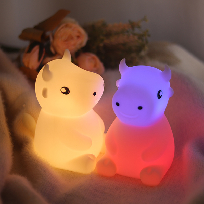 1 mordível silicone vaca criativa luz noturna usb luz led presente brinquedo dormir lightbedrnight lampoom decoração para crianças
