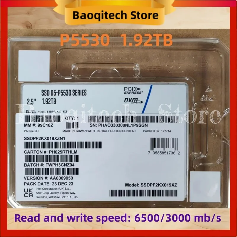 SSD P5530 960G 1.92T U.2 NVME 2.5 PCIE4.0X4  Enterprise Solid State Drive pcie 4.0 u. 2 server For Intel