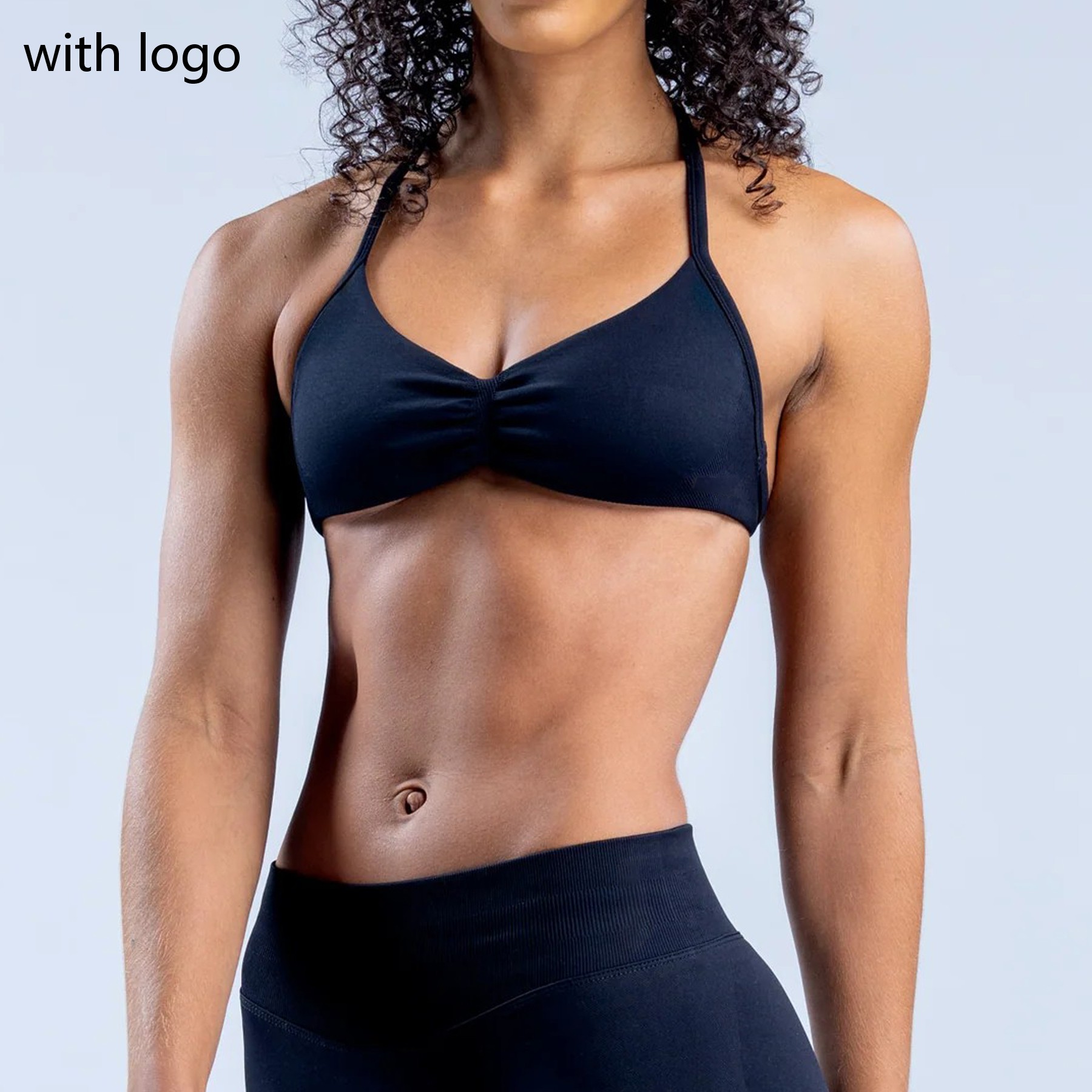 Sujetador deportivo de impacto con logotipo, sujetador de gimnasio para Yoga sin espalda con tiras, copas extraíbles, ropa de entrenamiento para mujer, Top de gimnasio, sujetadores deportivos con cuello Halter