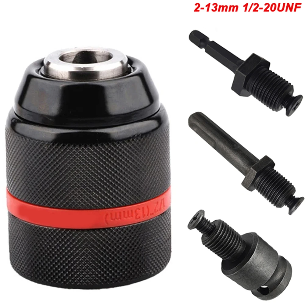 Portabrocas sin llave de Metal de 2mm-13mm, Portabrocas de trinquete autoblocante de 3 mordazas roscado 1/2-20UNF, Portabrocas para broca, destornillador, grifo y enchufe