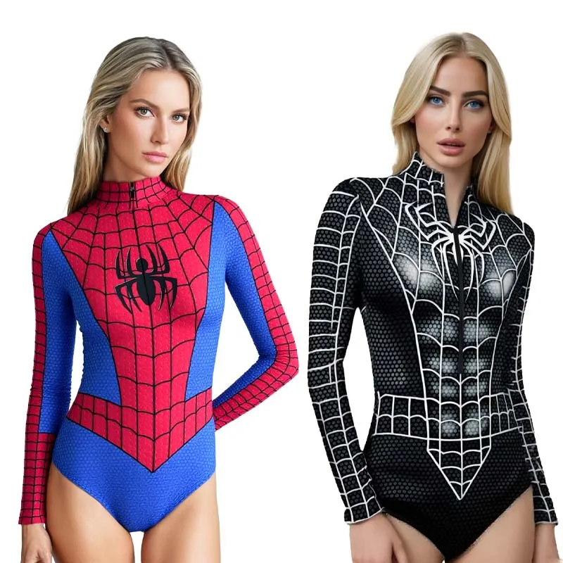 Costume da supereroe Spiderman per donna Capitan America Cosplay Costume da bagno a maniche lunghe con stampa 3D Costumi di carnevale di Halloween per adulti