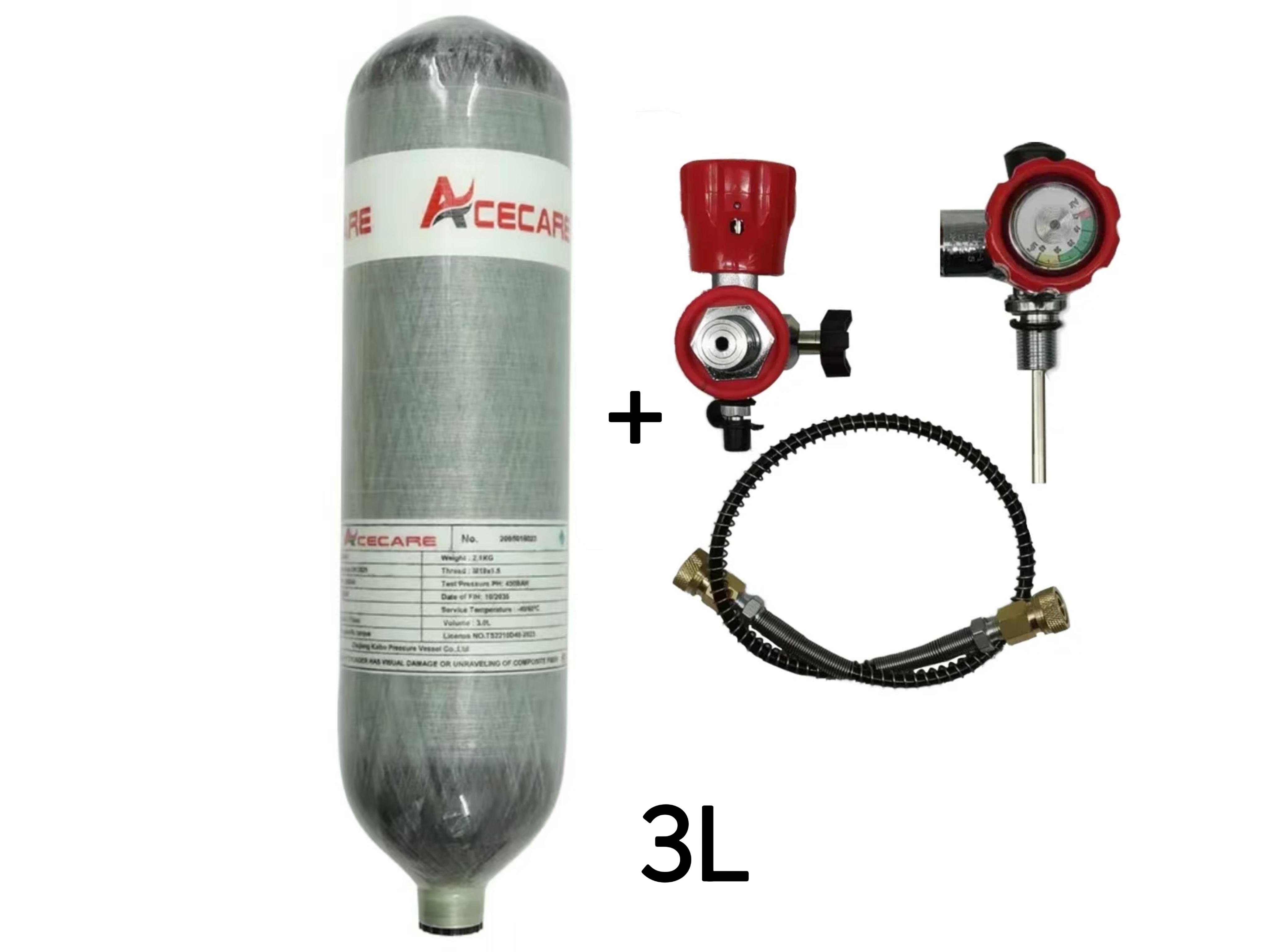 ACECARE 4500Psi 300Bar 3L Kohlefaser-Zylinder Hochdruckbehälter mit Ladestation HPA Tauchfüllstation Scuba M18*1,5
