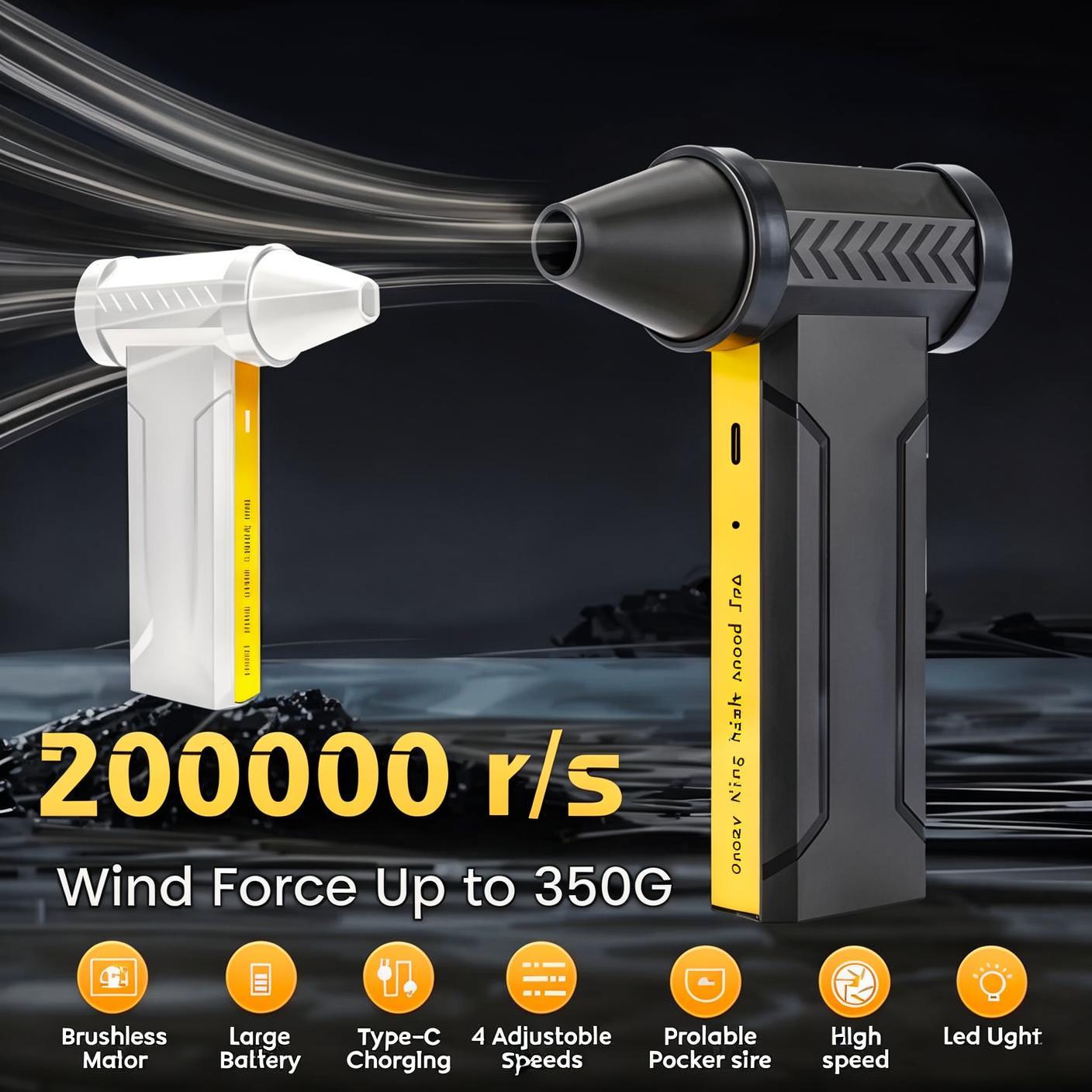 200000 Drahtloses Drehzahl-Luftgebläse, Windgeschwindigkeit, 60 m/s, leistungsstarkes Staubgebläse, bürstenloser Turbo-Lüfter, Jet, wiederaufladbares Außengebläse, 10000 mAh