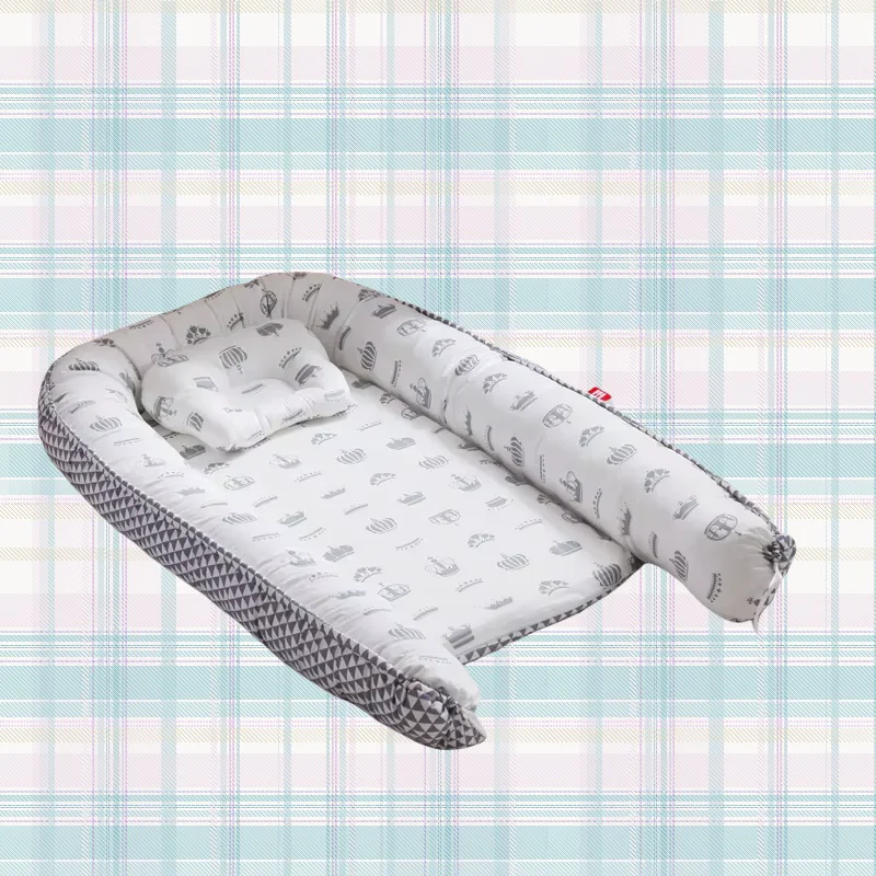 Cama ninho de bebê com travesseiro, 85*50cm, berço portátil, cama de viagem, berço de algodão para recém-nascidos, berço, amortecedor