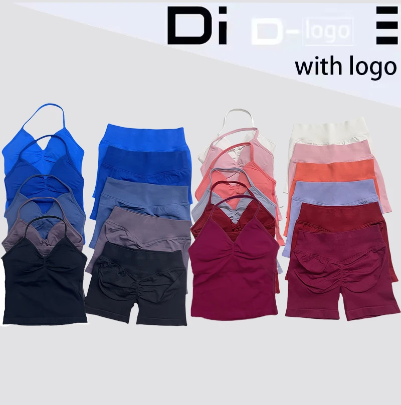 2Pcs Gym Set Dfyoga Longline Strappy Top and seamless Scrunch Butt Lifting Short workout two pieces yoga set outfits