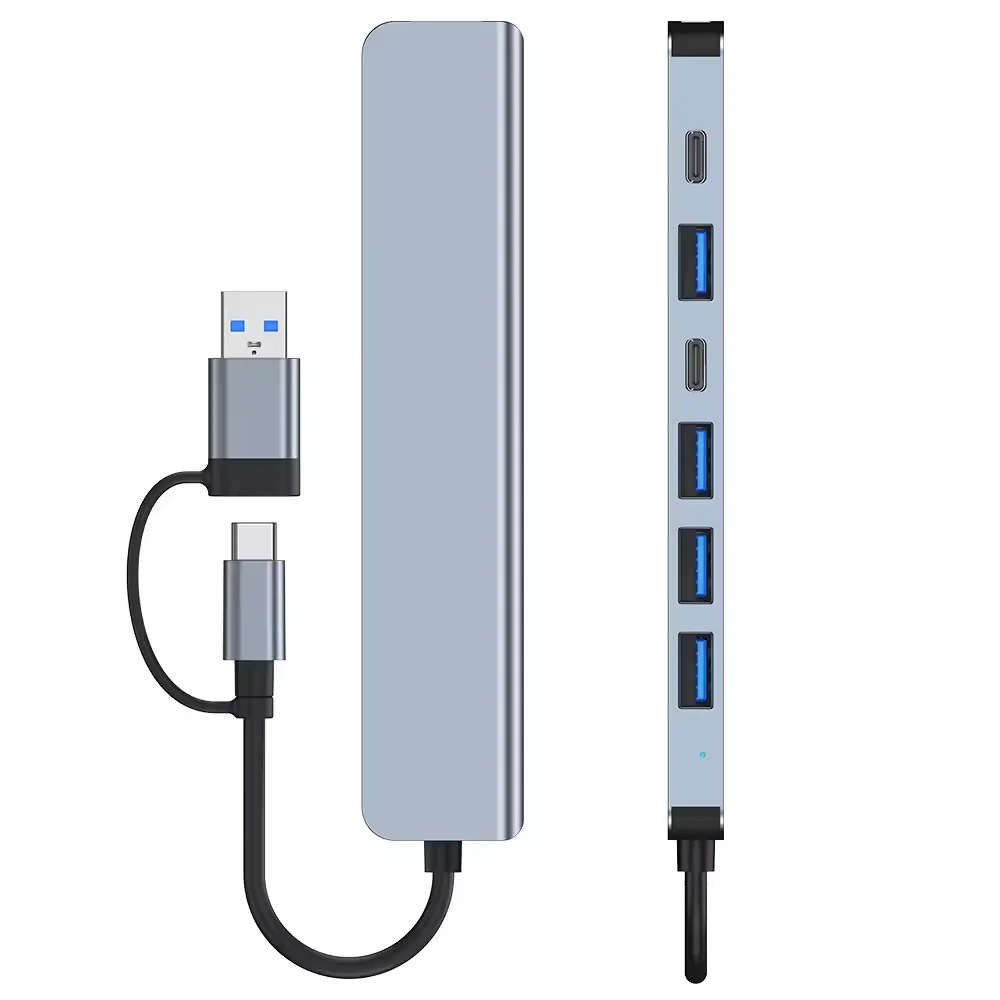 USB C Hub USB Splitter Extensor USB 7 en 1 con 4 puertos USB 1 puerto USBC Lector de tarjetas TF/SD Salida de audio Compatible con MacBook