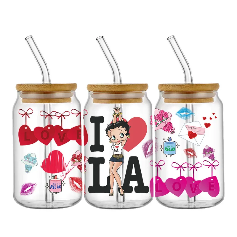 Miniso-pegatinas para envolver chicas bonitas, impermeables, UV, DTF, taza, pegatina para envolver tazas, DIY, calcomanía 3D para vidrio Libbey de 16oz