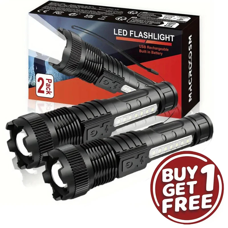 Torce LED ricaricabili da 2 pezzi Torcia super luminosa zoomabile a 6 modalità per escursioni in campeggio all'aperto