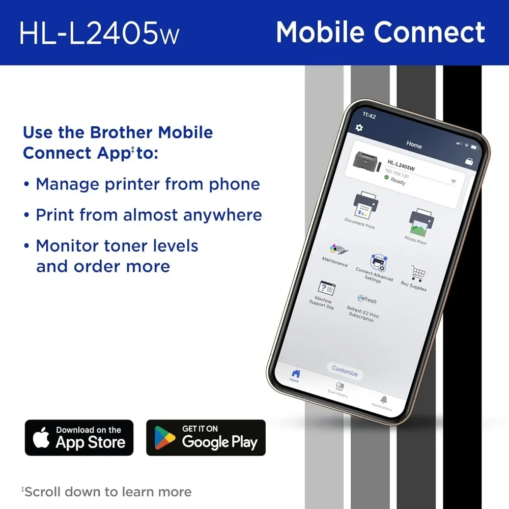 HL-L2405W Wireless Compact Monochrome Laser Printer with Mobile Printing, Black & White Output