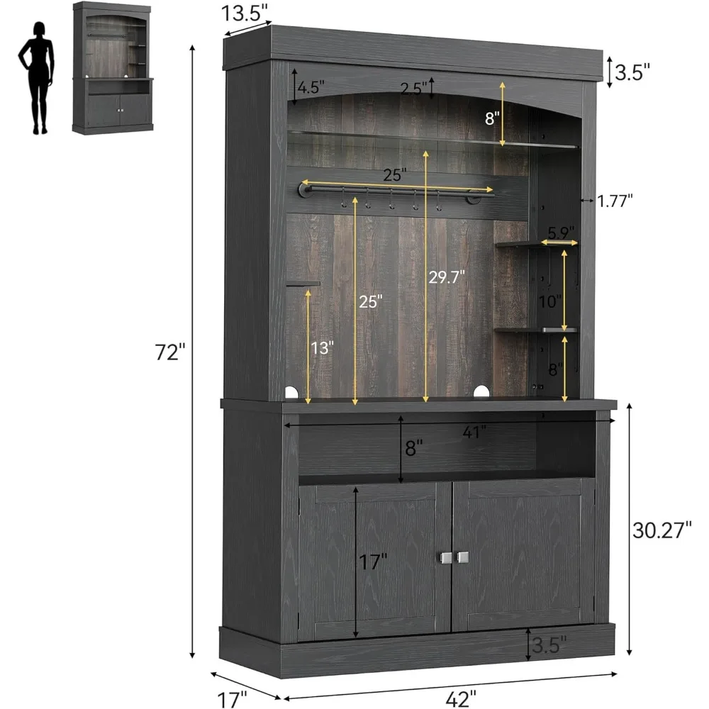 Coffee Bar Cabinet with LED Lights 72" Tall Buffet Cabinet with Storage Farmhouse Kitchen Sideboard