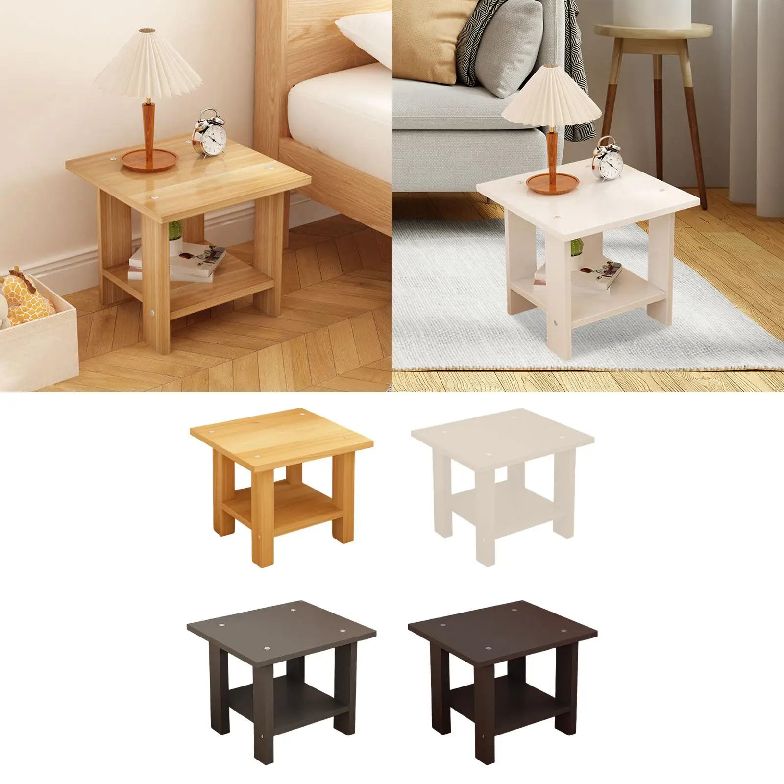 Mesa lateral de madeira com camadas duplas, multifuncional, resistente, moderna, leve para lâmpadas, telefones, laptop, mesa final 30x30x31cm
