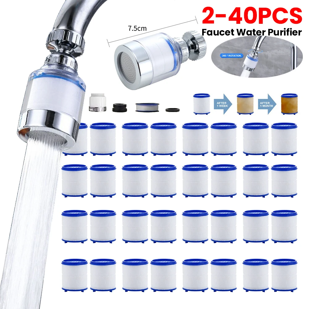 Filtro de água para torneira, 2-40 peças, rotação de 360 graus, filtros de respingo, remoção de cloro, metais pesados, chuveiros filtrados, purificador de banho