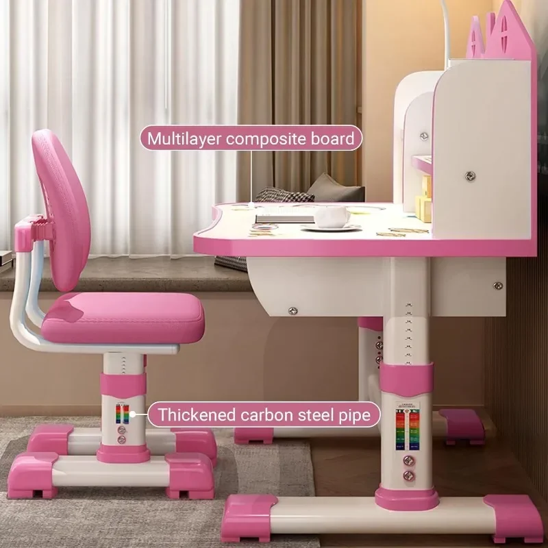 Set di sedie da scrivania per bambini Tavolo da studio ad altezza regolabile con castello di cartoni animati multi separazione da tavolo allargato con set di sedie a cassetto Ragazzo Ragazza