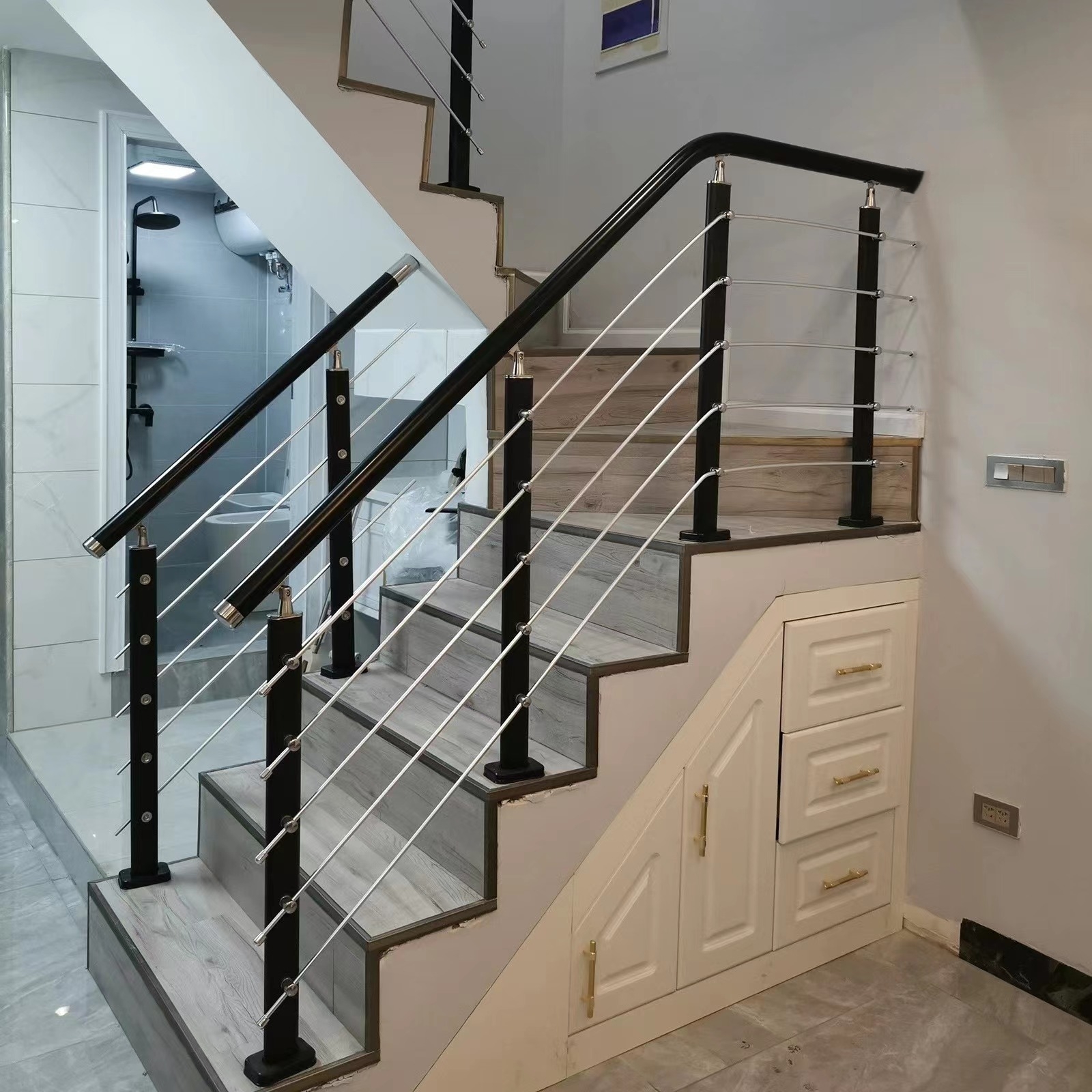 Corrimão de escada auto-instalada, guarda-corpo moderno, simples, varanda interna, casa rural, coluna escovada, corrimão de pvc 1