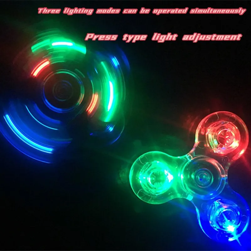 Mão superior spinners cristal luminoso led luz fidget spinner brilho no escuro edc alívio do estresse brinquedos giroscópio de alívio cinético para