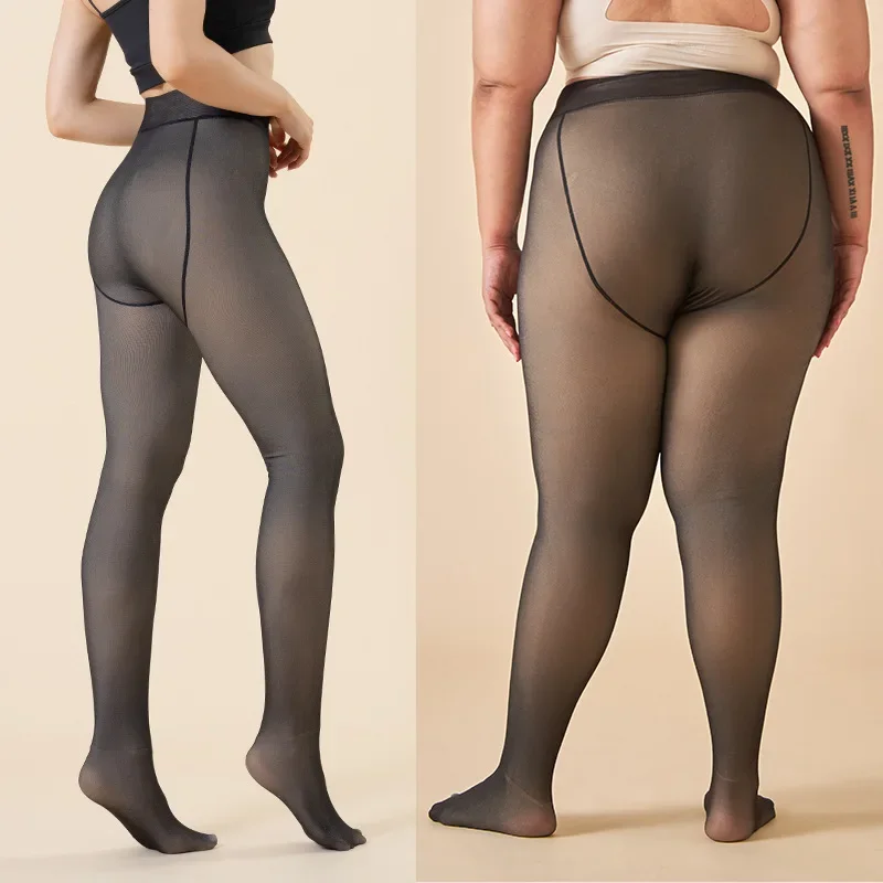 Addensare calze polari Leggings caldi invernali Collant foderati in pile da donna Collant effetto pelle Pantaloni calzino in lana traslucida finta