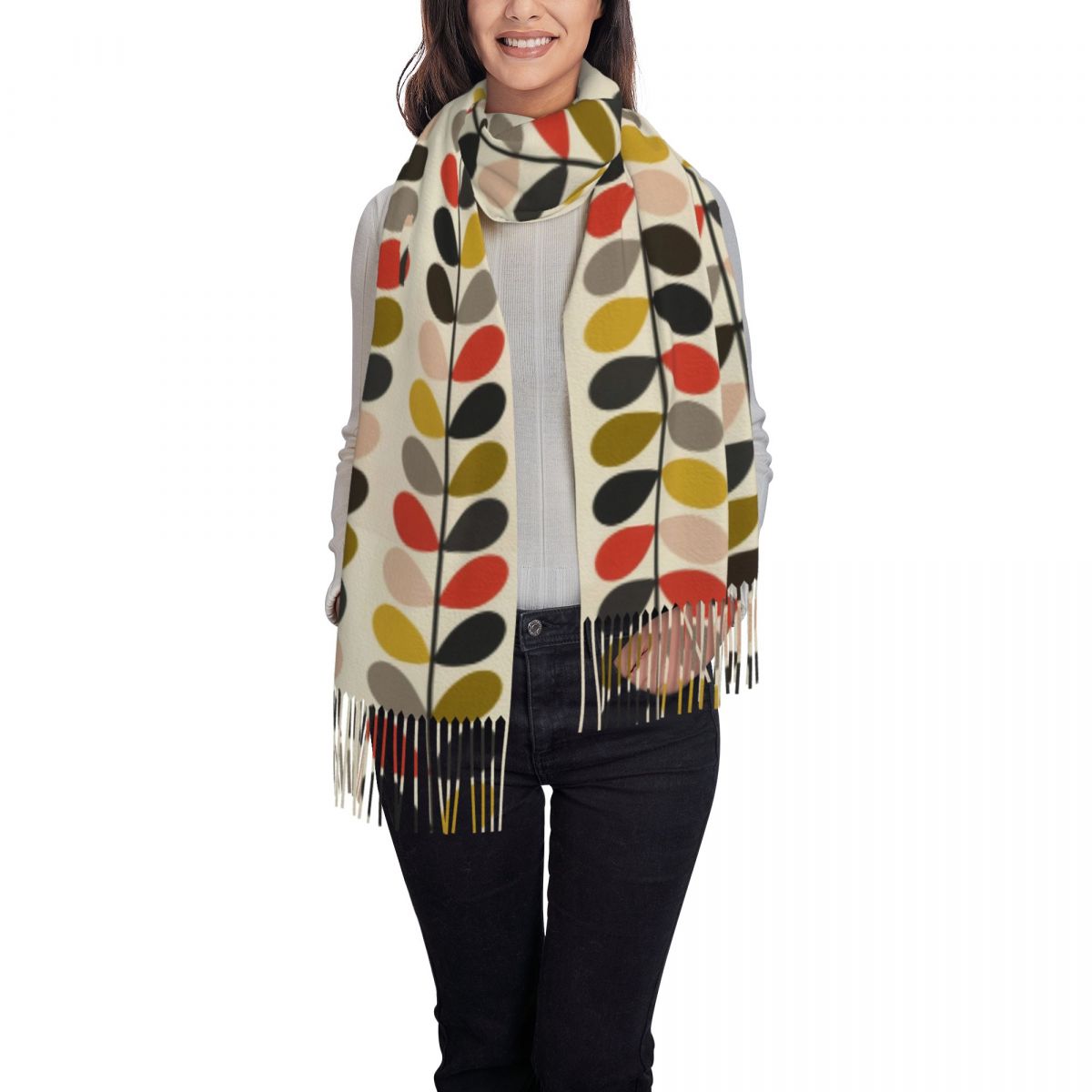 Orla Kiely Multi Stem Kwastje Sjaal Vrouwen Zachte Bloemen Bloemen Abstracte Wrap Dames Winter Fall Sjaals