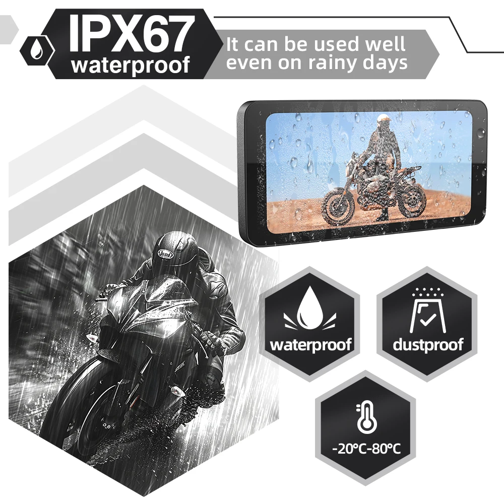 Monitor de navegación automática Android CarPlay para motocicleta de 6,5 pulgadas pantalla de presión de neumáticos pantalla IPS portátil impermeable AUX Bluetooth