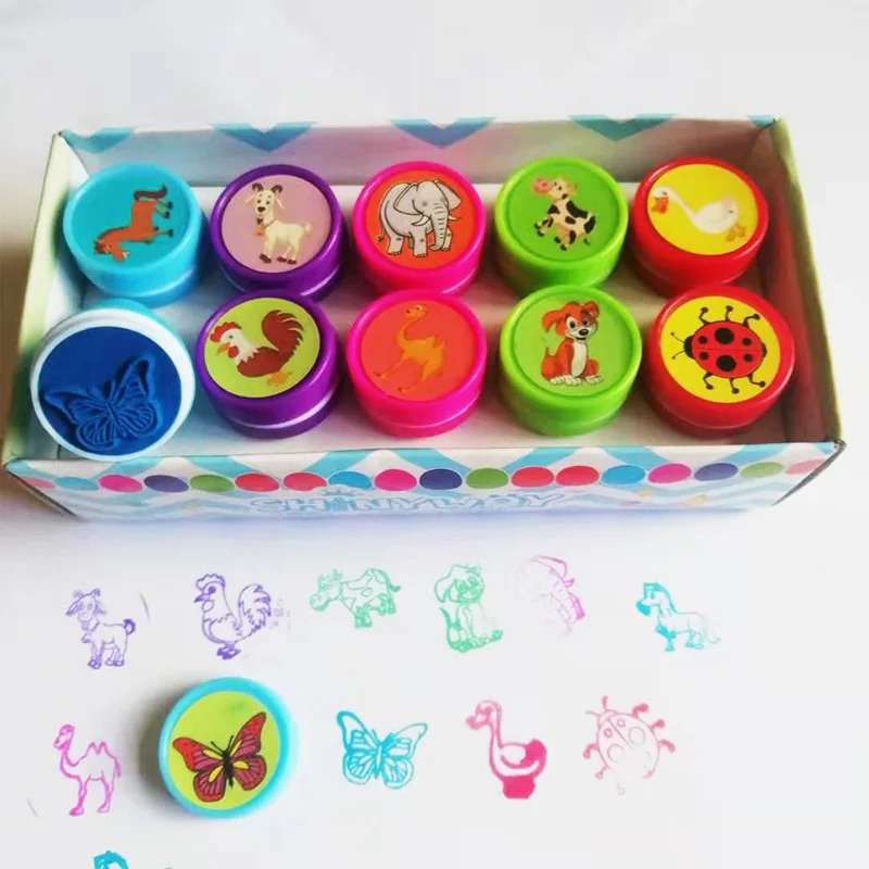10 ชิ้น/กล่องของเล่นเด็กแสตมป์การ์ตูนสัตว์ทะเลไดโนเสาร์แสตมป์ DIY ภาพวาดโน้ตบุ๊คตกแต่งของขวัญ