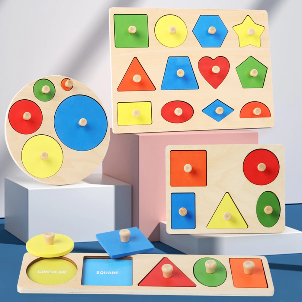 1 szt. Geometryczny kształt drewniane puzzle dla dzieci trójwymiarowa ręka chwytająca tablica dla dzieci wczesne zabawki edukacyjne