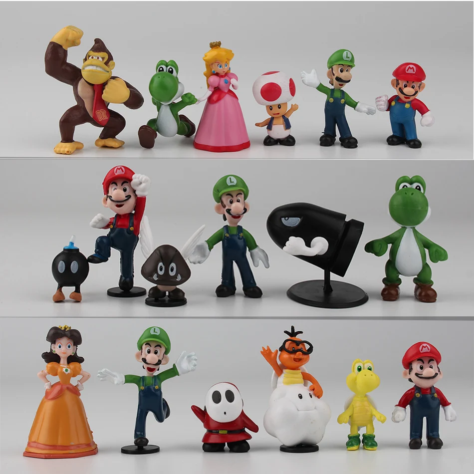 6 ชิ้น/เซ็ต 4-7 ซม.Super Mario Bros PVC Action Figure ของเล่นตุ๊กตาชุด Luigi Yoshi Donkey Kong เห็ดสําหรับเด็กของขวัญวันเกิด