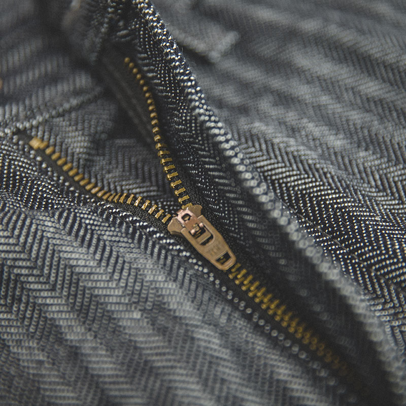 Madenレトロ12.8ozグレーストライプジーンズストレートフィットジップクローゼット付きポケット多目的ハリングボーントラウザーズメンズ秋用