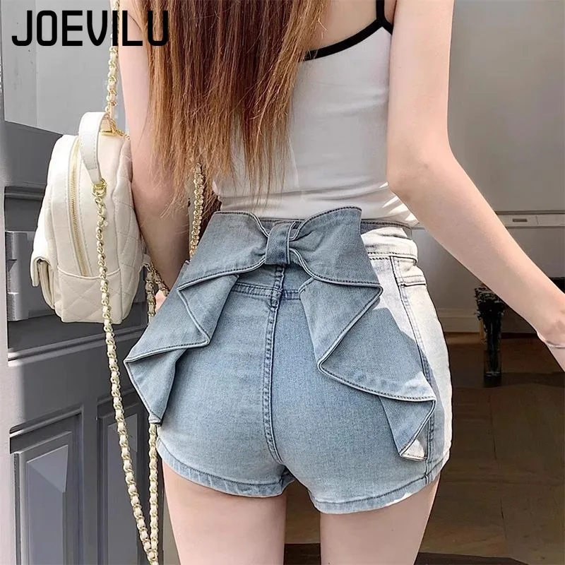 Women's Sexy Denim Shorts  Y2K Petite High Waisted Hip Lifting Shorts with Personality 3D Bow Detail Slim Summer Hot Pants