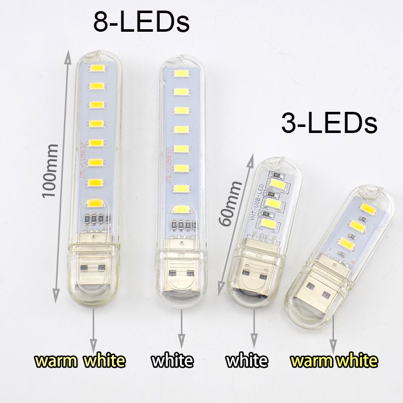 1 unidad portátil Mini 3/8/10/20/24 LED 5V USB DC lámpara blanca cálida lectura de libros luz nocturna iluminación para iluminación de ordenador