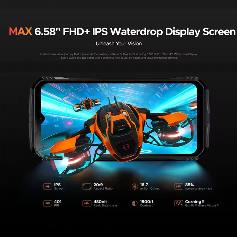 Doogee v max pro smartphone robusto dimensão 7050 5g 6.58 "tela ips 12gb 512gb 22000mah/33w 108mp ai câmera android 14 nfc