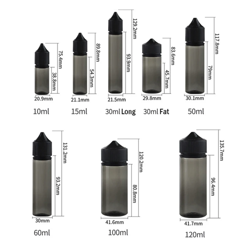 10Pcs 10/15/30/60/100/120ml Black Plastic Dropper Bottle With Child-Proof Lid Empty Refillable Essential Oil Sample Container