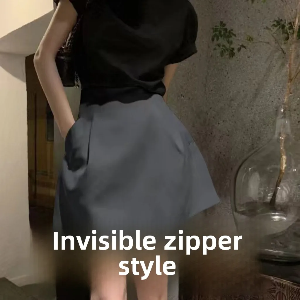 High Waist A-Line Skirt Hepburn Sle Half-length Fashionable Commute Pure Color Polyester Regenerated Cellulose Fiber