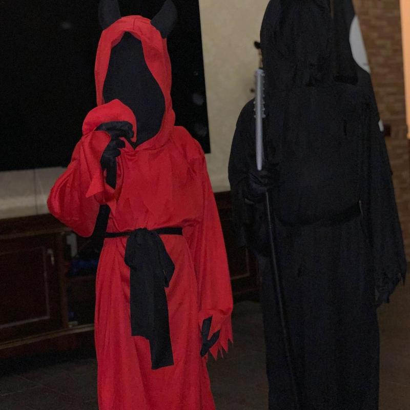 Conjunto de disfraces de Halloween para niños, juego de rol, disfraz de muerte negra y roja, accesorio de ropa