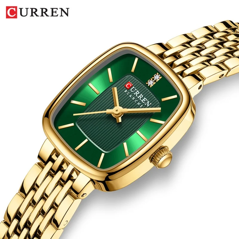 Curren 9093 moda quartzo relógio feminino elegante mostrador quadrado ouro pulseira de aço inoxidável à prova dwaterproof água lazer senhoras relógios de negócios