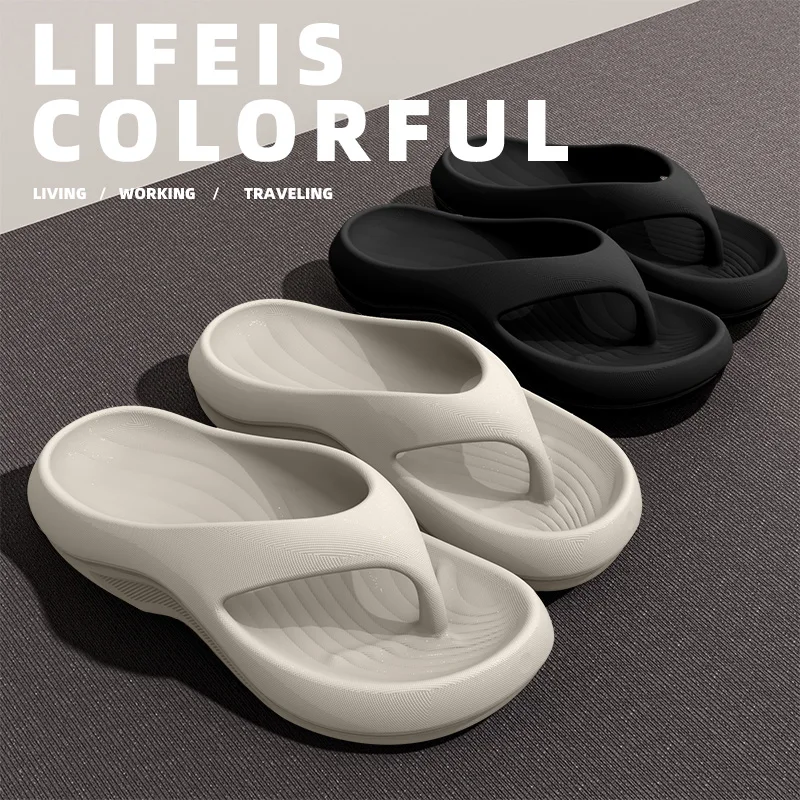 Damen-EVA-Sandalen mit dicken Absätzen, rutschfest, geruchsabweisend, für den Außenbereich, tragbare Flip-Flops, bequeme Sommer-Hausschuhe