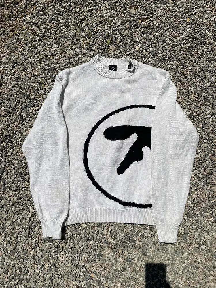 Sweter męski Y2K Aphex Twin Knit Oversized Pullovers Gothic Jumper Winter Graphic Streetwear Long Sleeve Tops Vintage Clothing