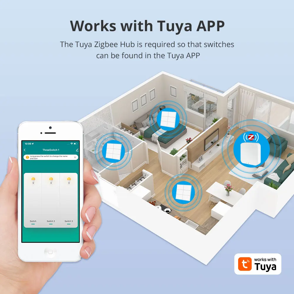 Zemismart Zigbee 4 gang Switch Scene Switches 6 Gangs Interruptor Neutral Required Work with Tuya Hub Alexa Google Home Voice