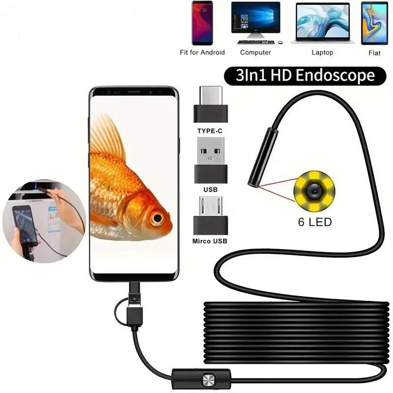 Mini Endoscoop Camera 3 In 1 Endoscopio Usb Android Voor Otg Type C Smartphone Pc Slang Camera Voor Zoeker Auto