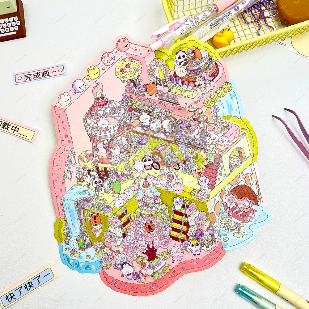 Plus Size Ice Snow World 3D Scene Sticker Cabin Miniature 2.5D Landscaping Stickers Stacking Sticker Christmas Gift for Children